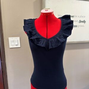 Ralph Lauren Black Label Navy Ruffled Blouse